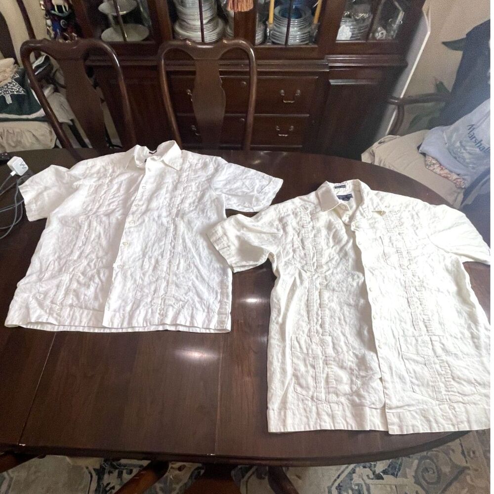 Weekender Mens XL 100% Linen Guayabera Shirts LOT Short Sleeves Cuban Resort